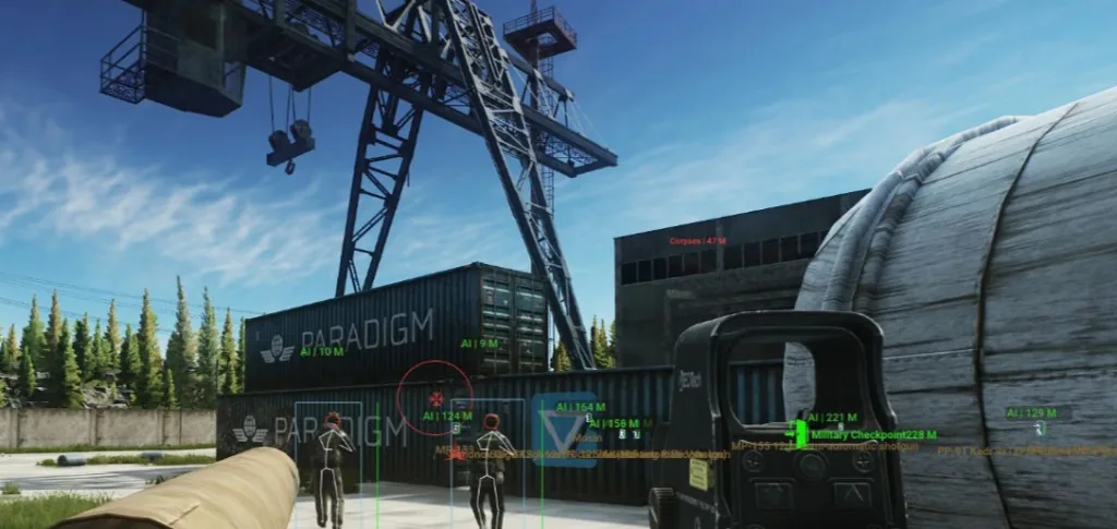 ESP vehicle boxes in a War Thunder battle